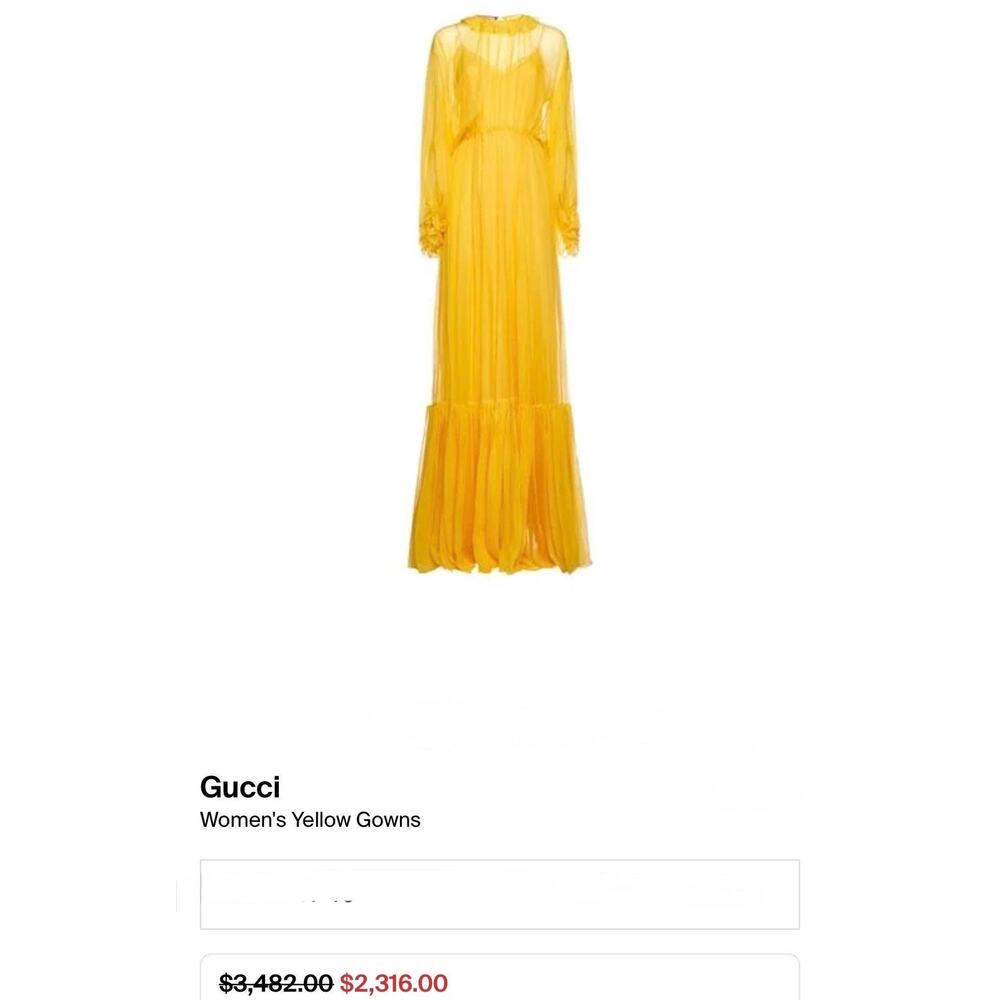 Vintage 1970 Butter Yellow Chiffon Ruffle Gown Full Sweep Overlay Bishop Sleeve - Picture 10 of 10